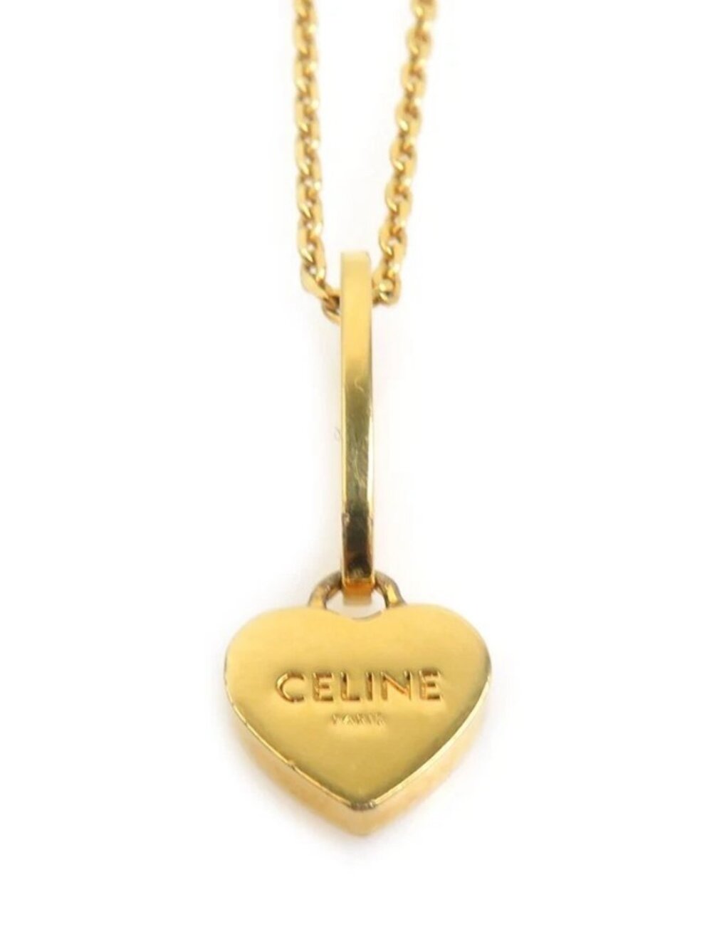 Auth CELINE Heart Motif Necklace Gold Metal - h32535i